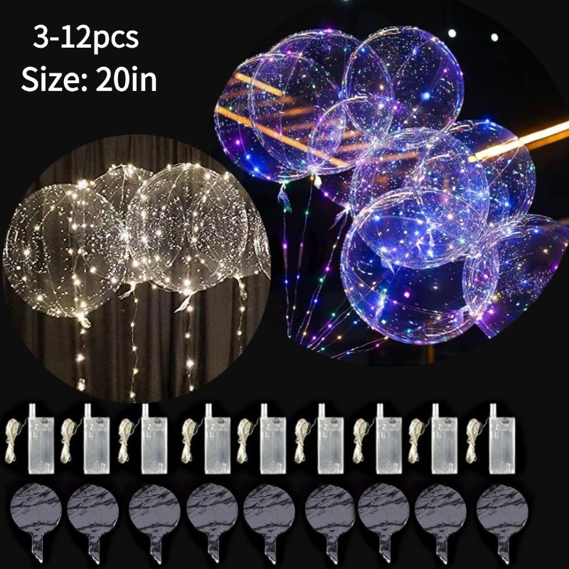 3-12 Uds. Globos con luz LED que brillan en la oscuridad, globos Led transparentes, globos Bobo con cadena de luces para decoración de fiestas y festivales