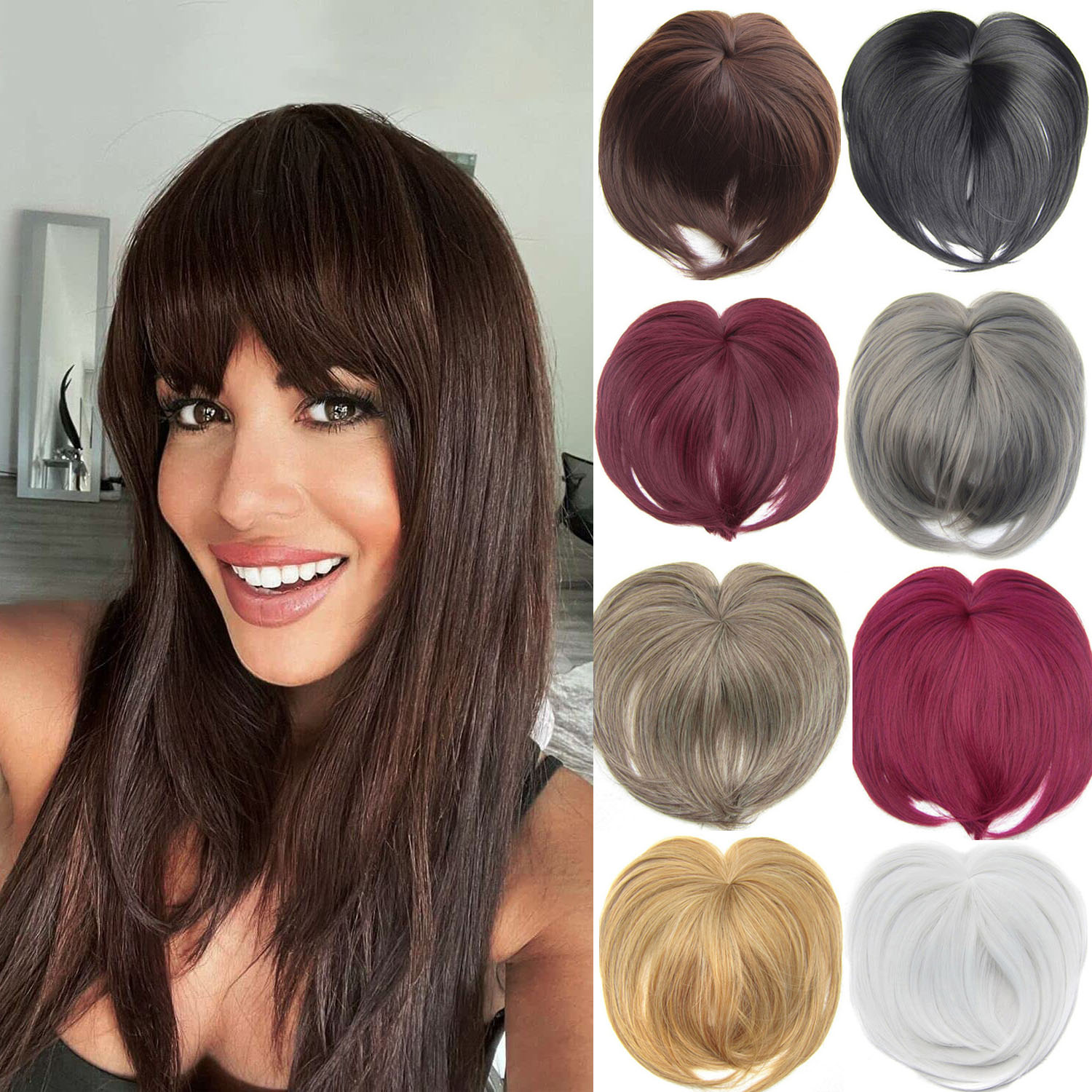 Clip en flequillo Flequillo de cabello fino Flequillo con patillas Postizos para mujeres Clip en flequillo plano limpio Extensión de cabello para uso diario
