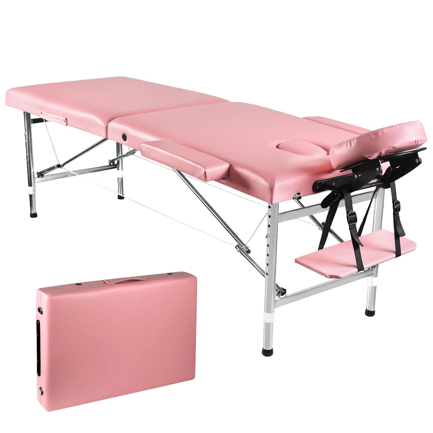 Portable Height Adjustable Foldable 24in Massage Table Spa Lash Tattoo Bed Aluminum 2 Fold with Case, Custom