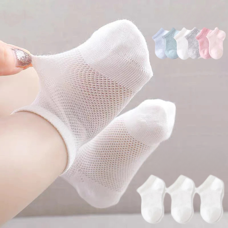 3Pairs Summer Baby Thin Mesh Cotton White Pink Ankle Short Sock for Toddler Kids Boys Girls Breathable Soft Stretch Socks