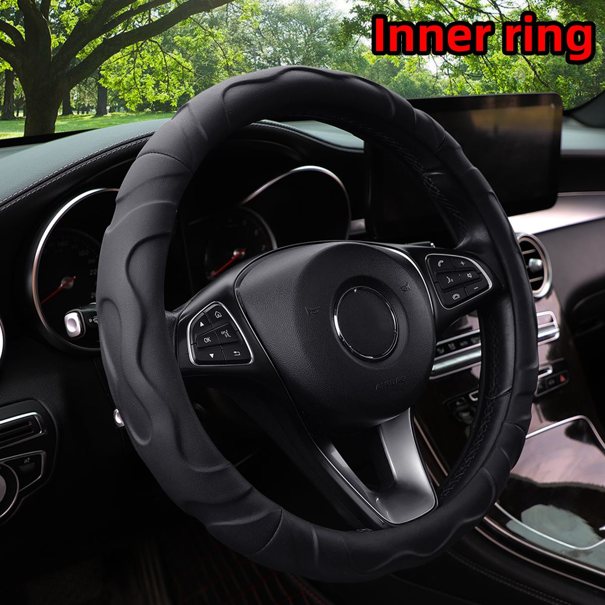 1 coprivolante per auto sportiva con senso della pelle di agnello artificiale, stile tridimensionale, adatto per 14,5-15 pollici 37-38 cm
