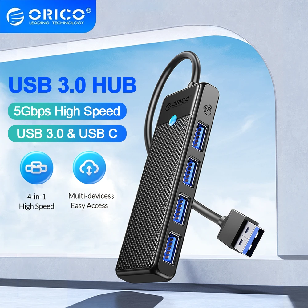ORICO Hub USB 3.0 5Gbps kecepatan tinggi, Hub USB 3 0 beberapa Port Tipe C HUB Multi USB 4-Port Splitter Adapter Dock ekspansi OTG