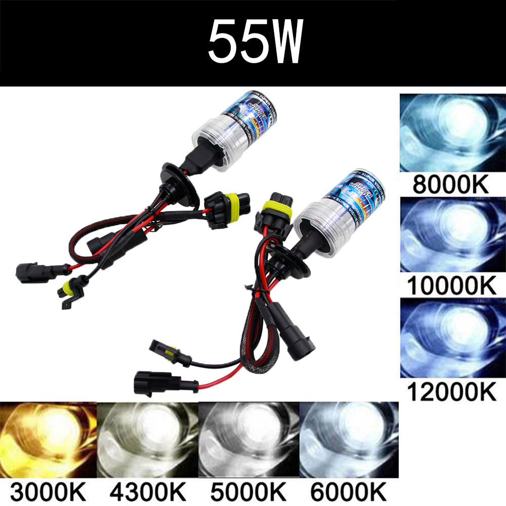 Kit de Lâmpadas Xenon HID 55W (2 Peças) H1 H4 H7 H11 9005 9006 3000K 4300K 6000K 8000K 12000K DC 12V para Farol de Carro e Luz de Neblina