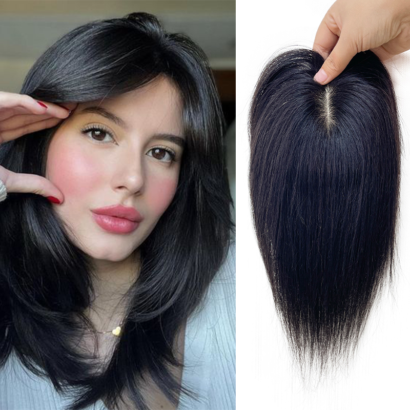 Cabello humano de ocho formas de 25cm, 7x10cm, peluquín de redecilla, Clip recto en extensión de cabello, mejora el volumen, piezas de cabello para mujer