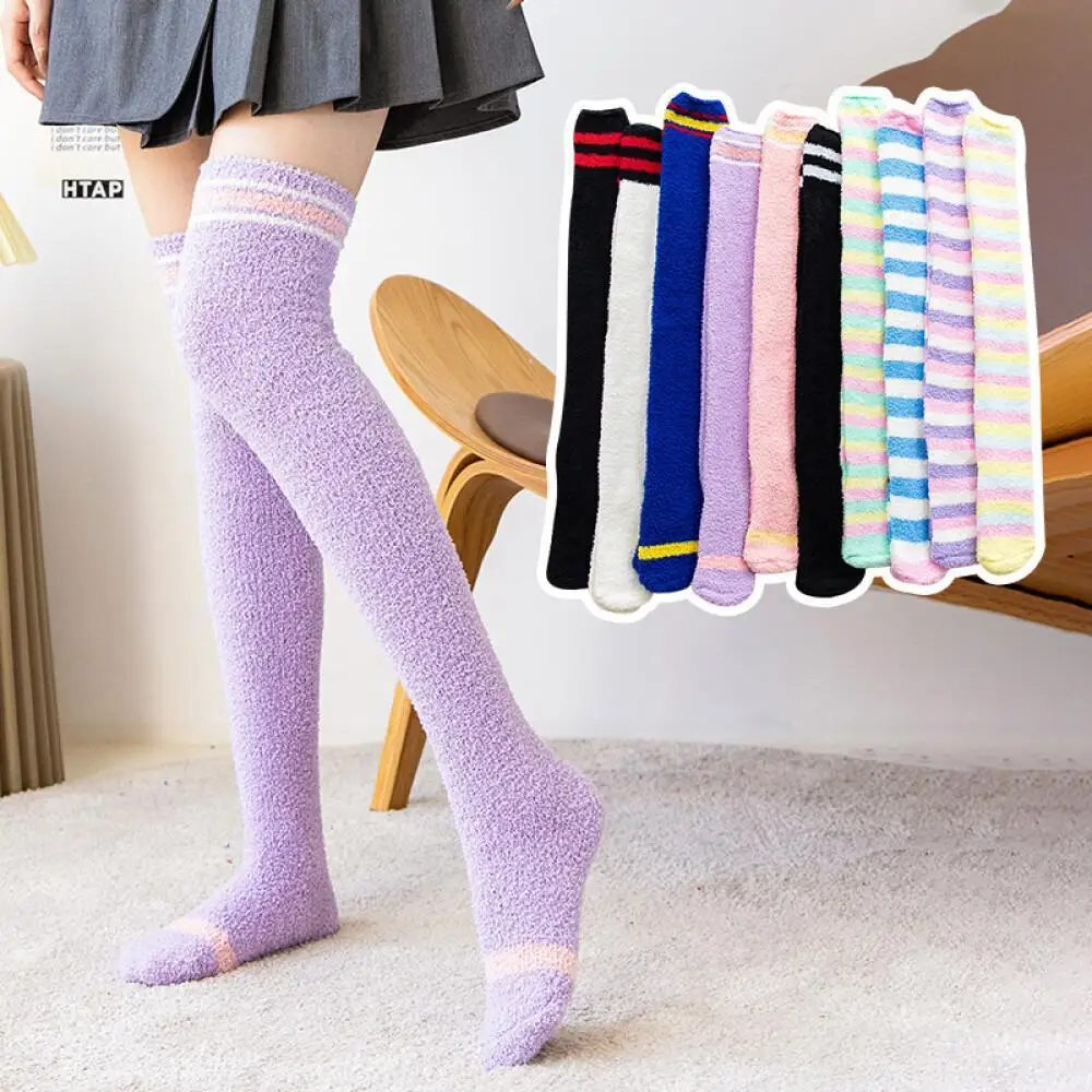 Calcetines por encima de la rodilla de lana peluda para invierno, calcetines de felpa con forro acogedor de felpa, fabricante de calcetería femenina, oferta a granel, talla única, novedad de 2024, ropa cálida para piernas