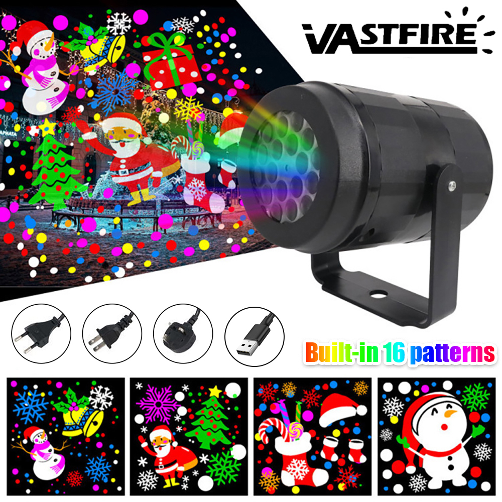 Snowflake Christmas Laser Projector Light 16 patterns LED Christmas Birch Home Decoration Light Rotating Christmas Stage Lights