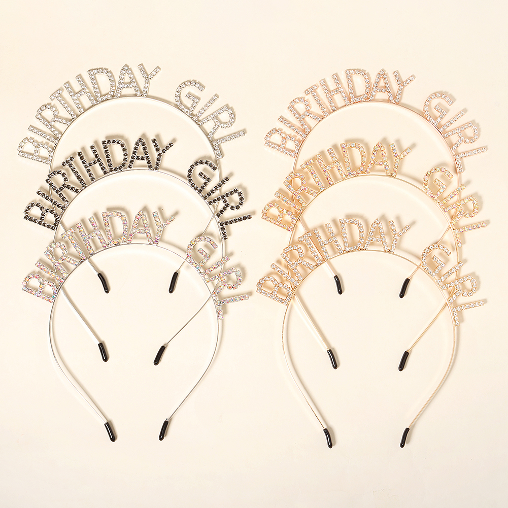 Bandeau joyeux anniversaire avec lettres anglaises en strass brillant pour femmes, matériau en alliage de Zinc, bijoux de fête, accessoire de cheveux populaire