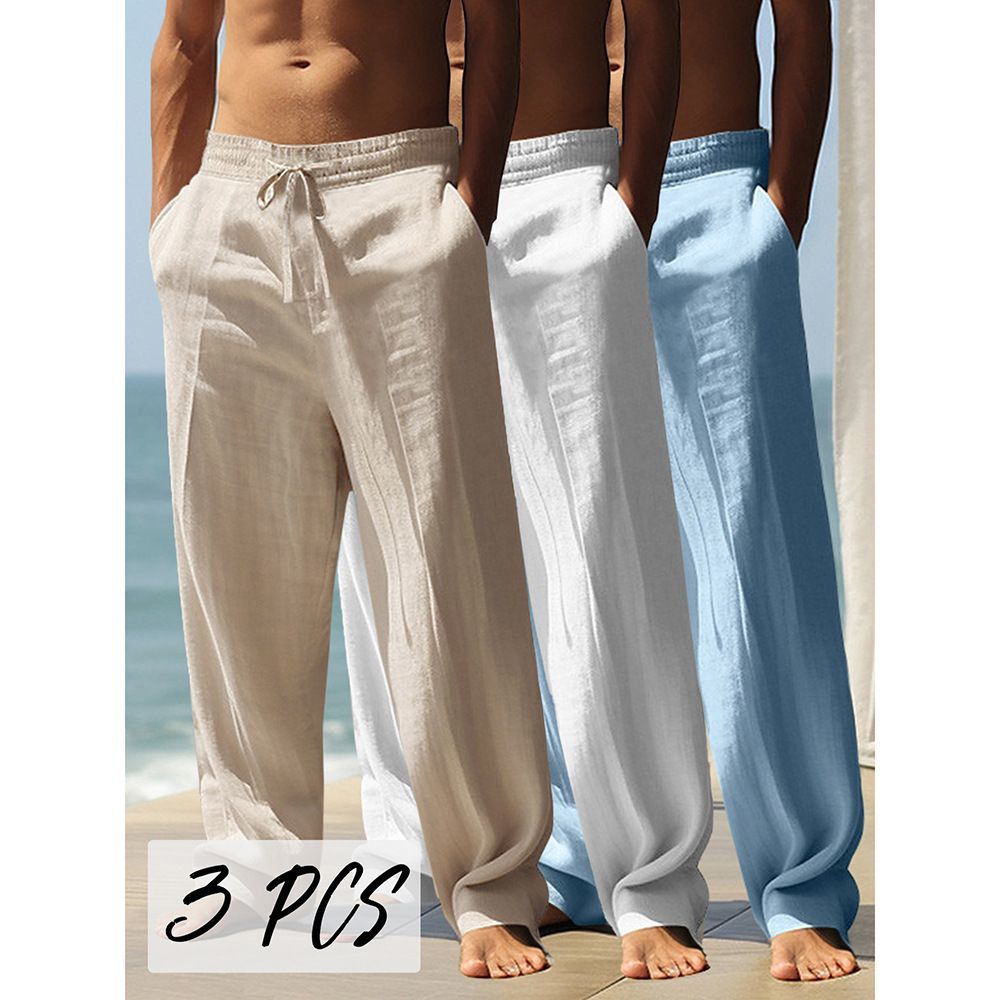 2025 Primavera/Estate Nuovi Pantaloni da Uomo in Cotone e Canapa Alla Moda e Casual Tinta Unita Traspirante Allentato Più Pantaloni a Gamba Larga M-4XL