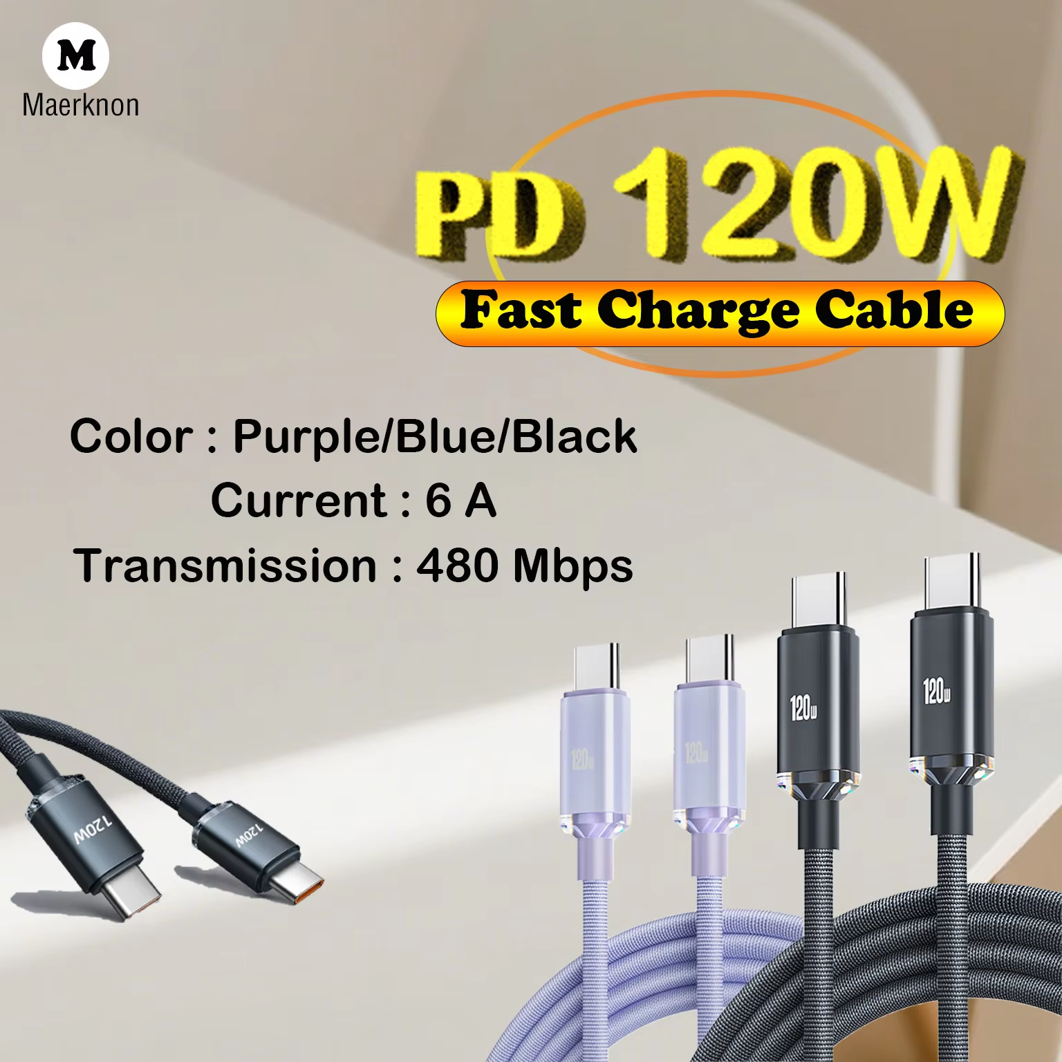 Cable USB tipo C de carga súper rápida de 120W 6A, cargador de teléfono, Cable de datos USB para dispositivos inteligentes generales electrónicos, Cable de carga rápida