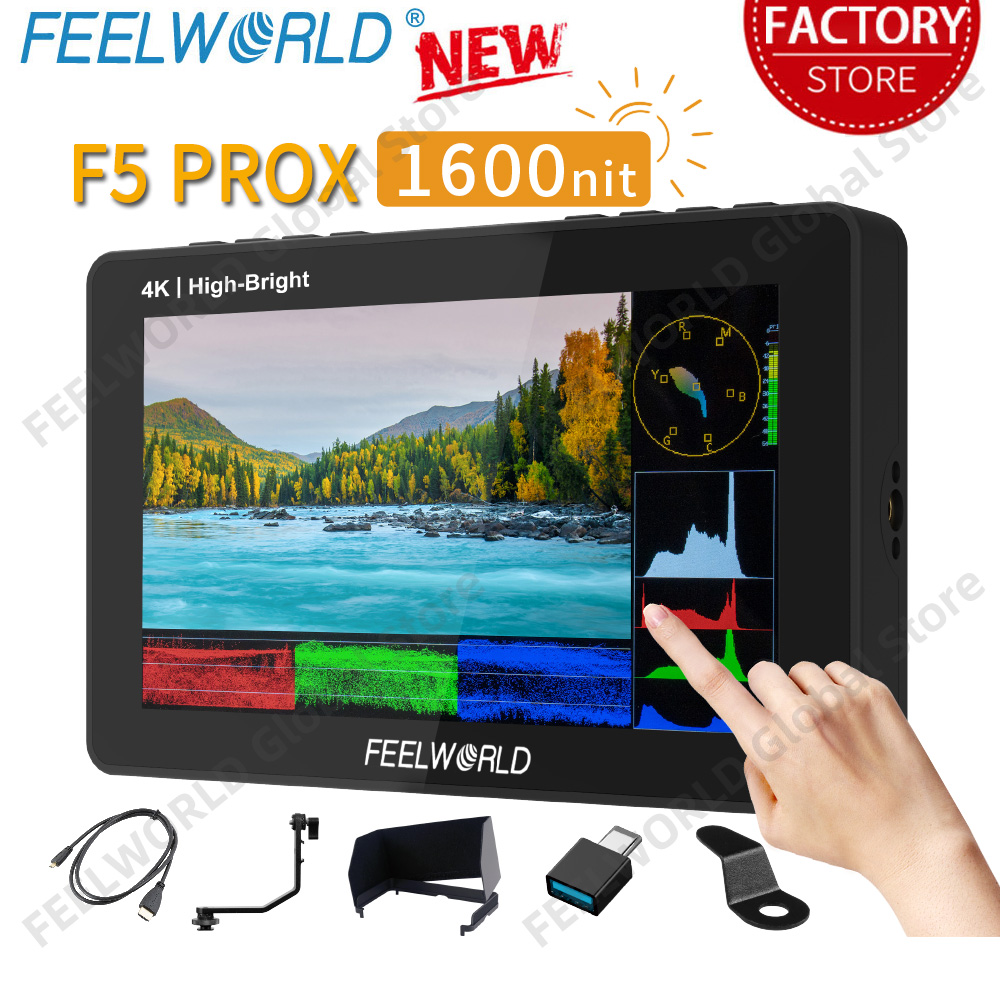 FEELWORLD-Monitor de campo para cámara DSLR, pantalla táctil F5 PROX de 5,5 pulgadas, 1600nit, IPS 1920x1080, 3D LUT 4K HDMI F970, Kit externo tipo c