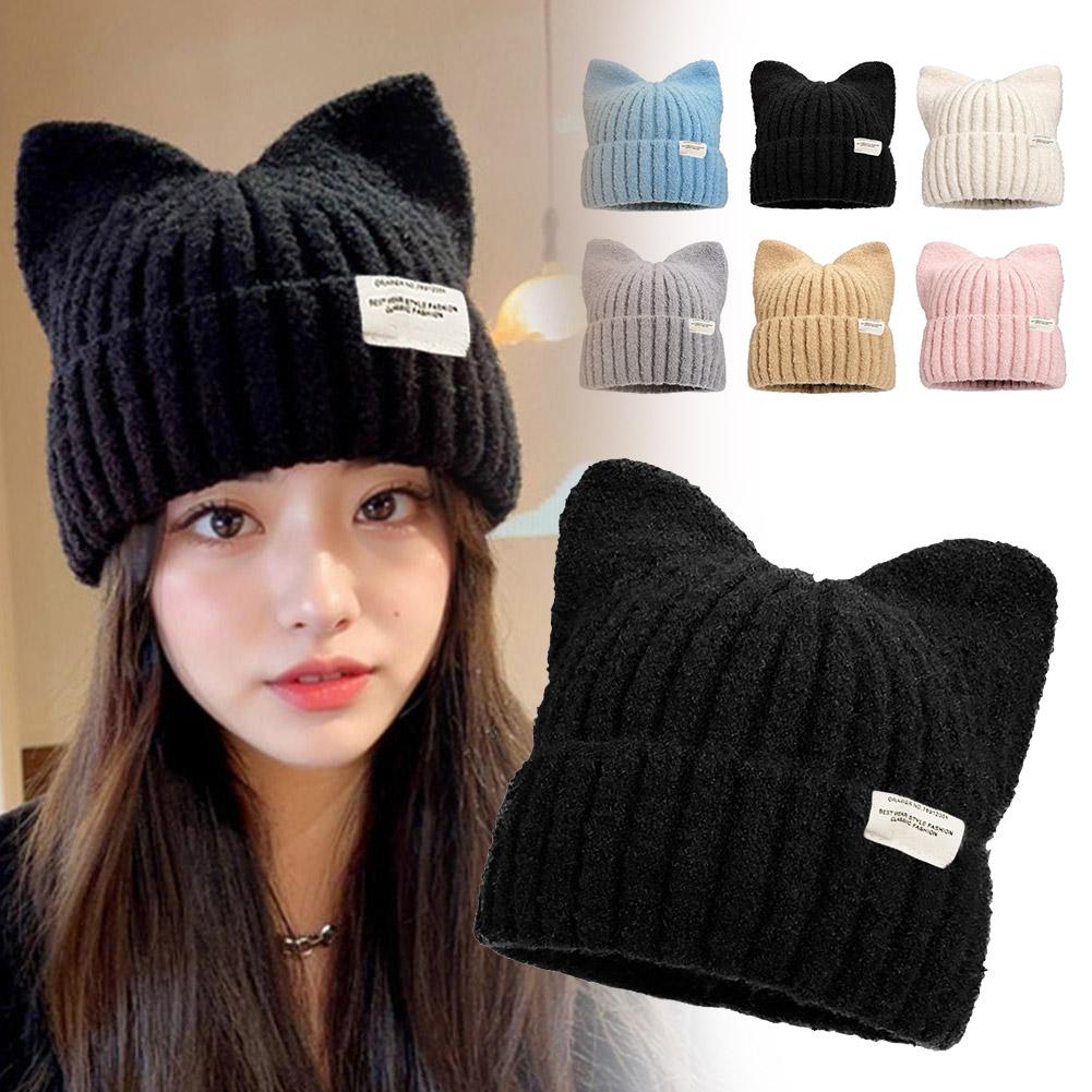 猫耳ビーニー冬の帽子暖かいニットキャップ防風肥厚甘い多用途プルオーバーニット帽子女性女の子用