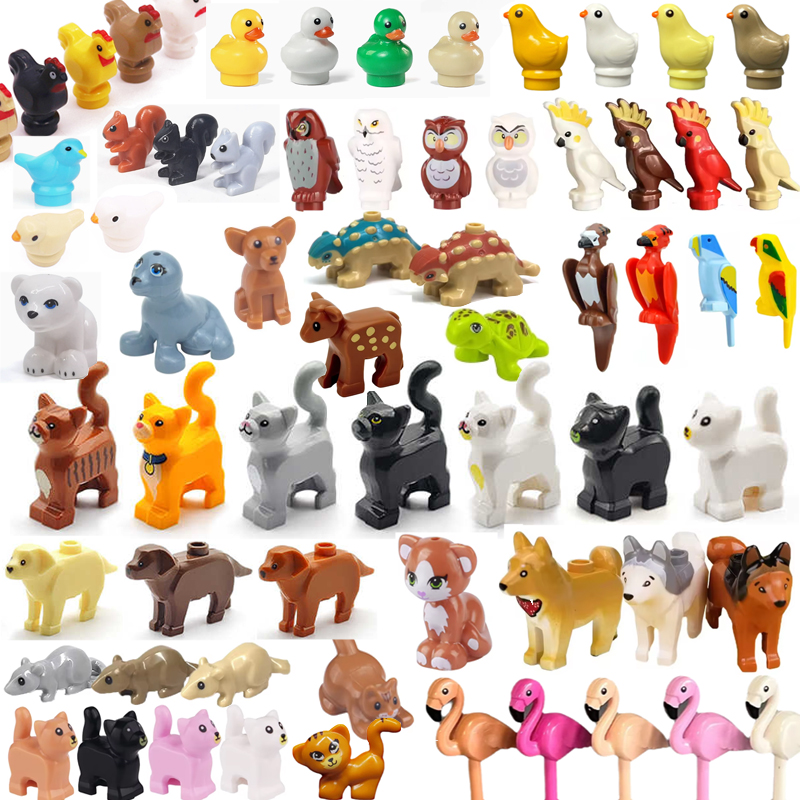 Blocos de Montar de Animais MOC: Cães, Gatos, Ovelhas, Porcos, Galinhas, Águia, Papagaios, Golfinho, Acessórios de Zoológico, Brinquedos DIY T14