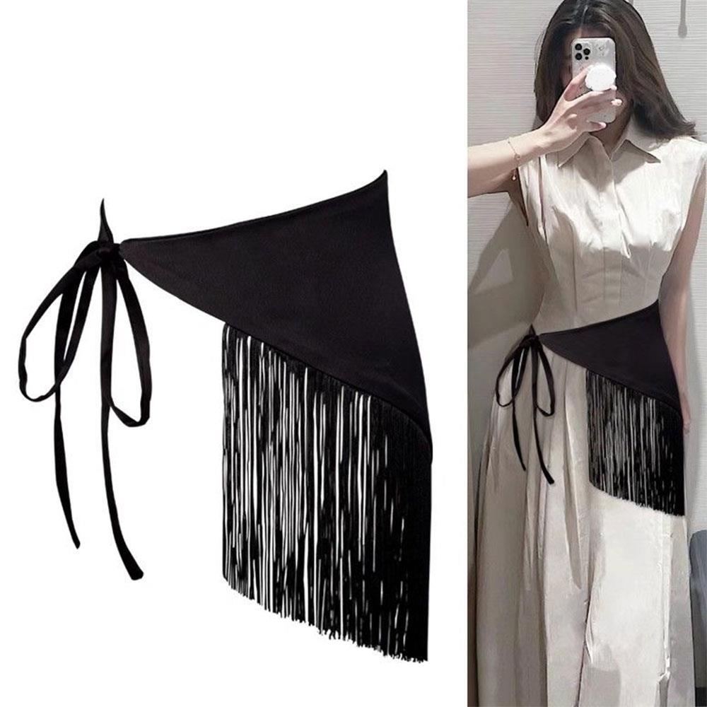 Cinturón de cintura ancha para mujer, corsé, camisa, vestido, cinturón, abrigo, accesorios de decoración, borla Retro, tendencia, borla triangular