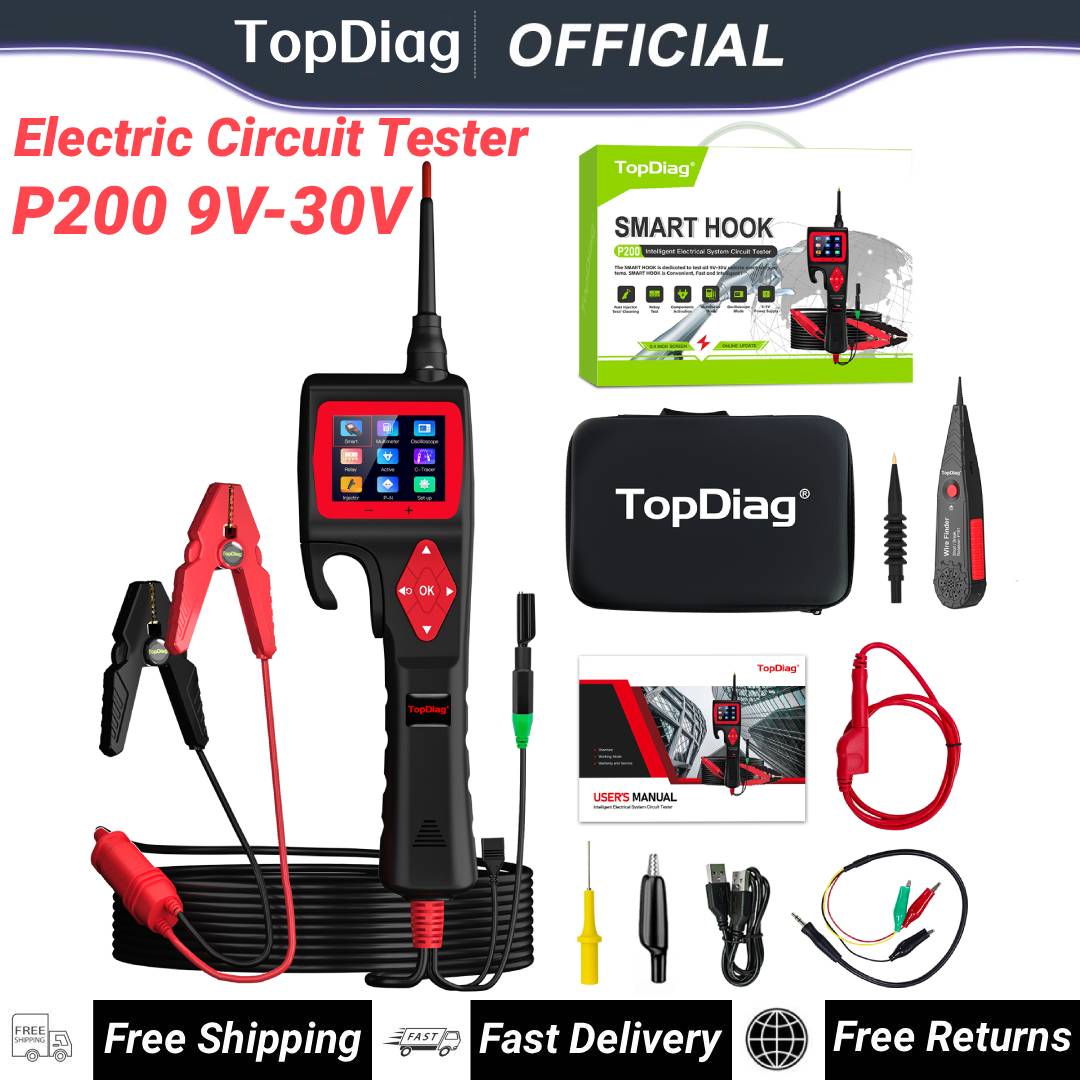 เครื่องมือวินิจฉัยรถยนต์ Topdiag P200 9V-30V P100-2M 12&24V Power Probe สำหรับทดสอบวงจรไฟฟ้ารถยนต์ รีเลย์ และหัวฉีด