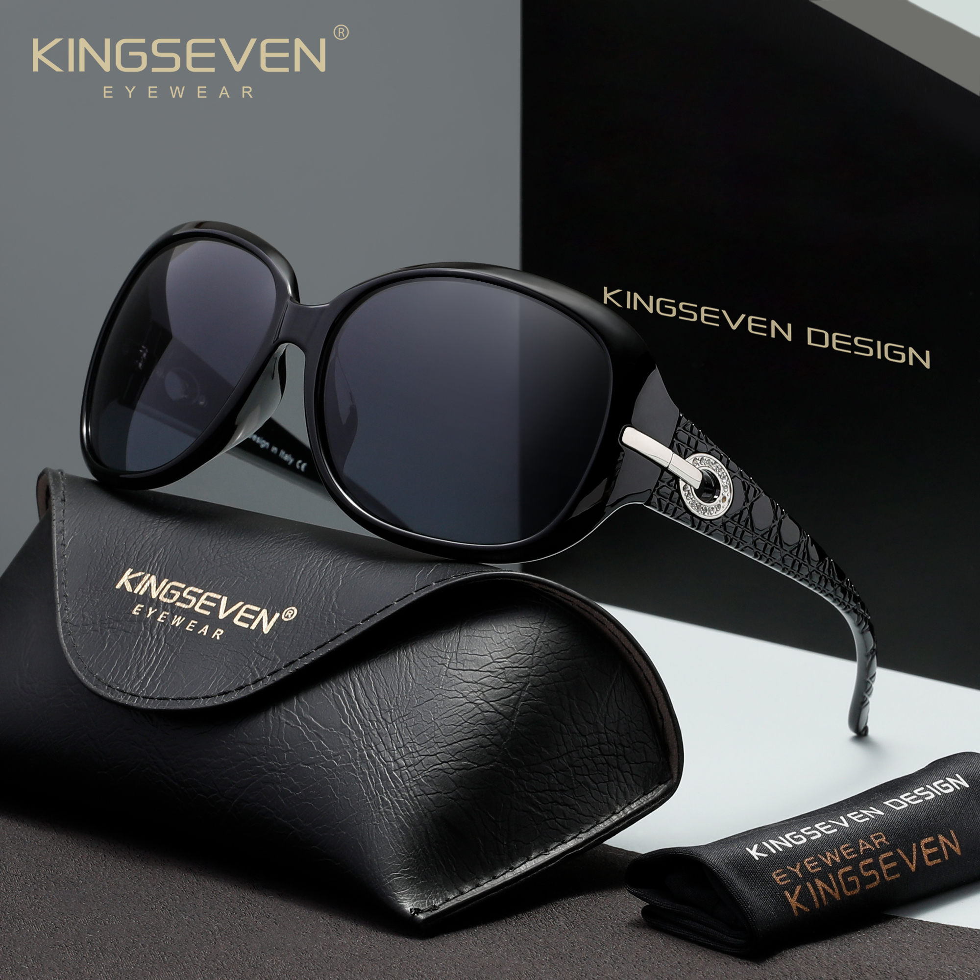 KINGSEVEN Unisex vlinderzonnebril met groot montuur, modieuze luxe gepolariseerde UV200-zonnebril voor buitenrijden en casual dagelijks gebruik