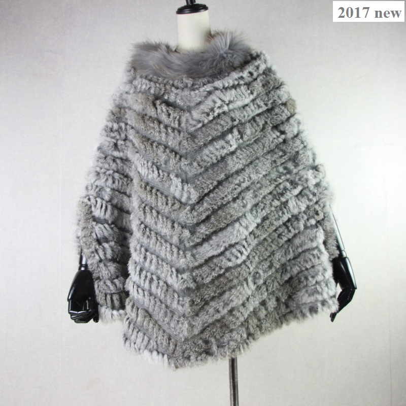 Harppihop, nuevo jersey de moda para mujer, Poncho de piel auténtica de conejo de piel de mapache, capa de piel auténtica, envolturas de punto, chales triangulares, abrigo