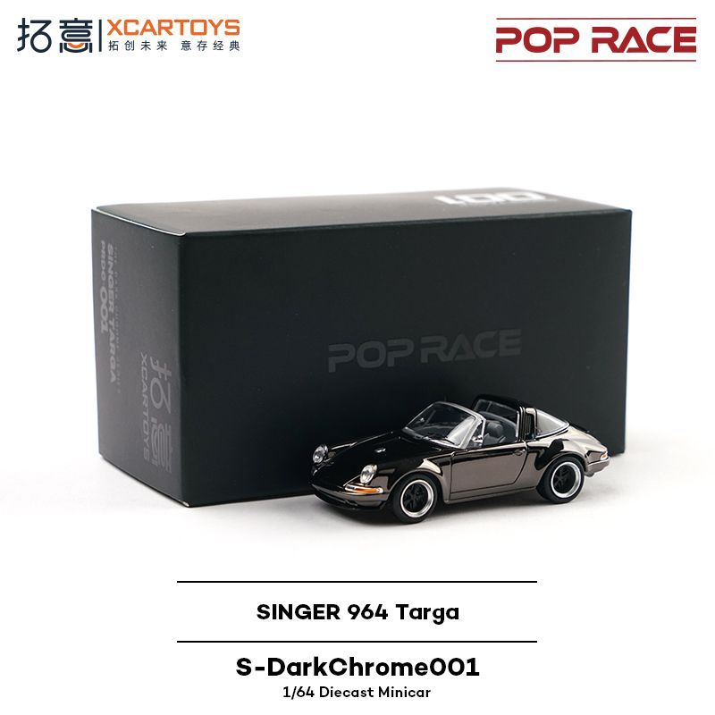Op voorraad POP RACE 1:64 Porsche SINGER 964 Targa S-DarkChrome001 Legering Die Cast Automodel