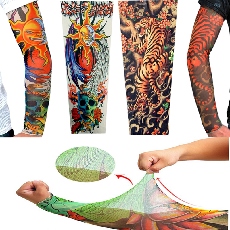 1 pçs plus size verão equitação condução tatuagem manga impressão braço mangas sol proteção uv aquecedores de braço para homens mulheres manga