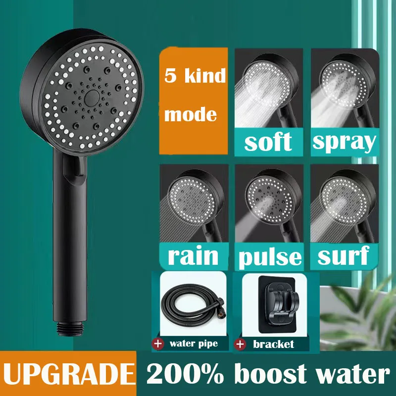 5-Modi Duschkopf-Set mit Wasserrohrhalterung, verstellbarer, wassersparender Hochdruck-Duschkopf, Wassermassage-Duschkopf