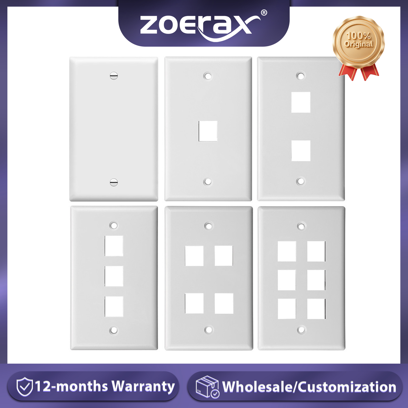 ZoeRax 0/1/2/3/4/6-พอร์ต Keystone แจ็คแผ่นผนัง,Low Profile RJ45 แผ่นผนังสําหรับแจ็ค Keystone สีขาว
