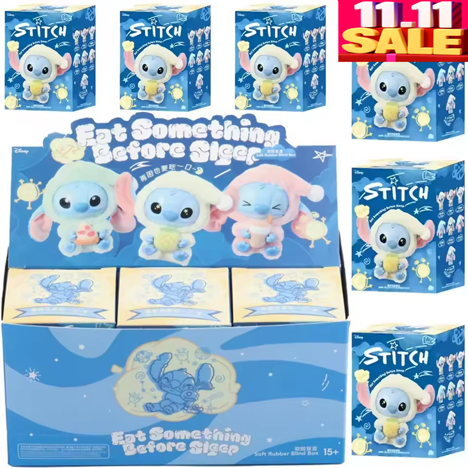 Hot New Miniso Stitch Eat Something Before Sleep Disney Blind Box Mystery Bag Vinyl Plush Doll Toy Pendant Surprise The Monsters