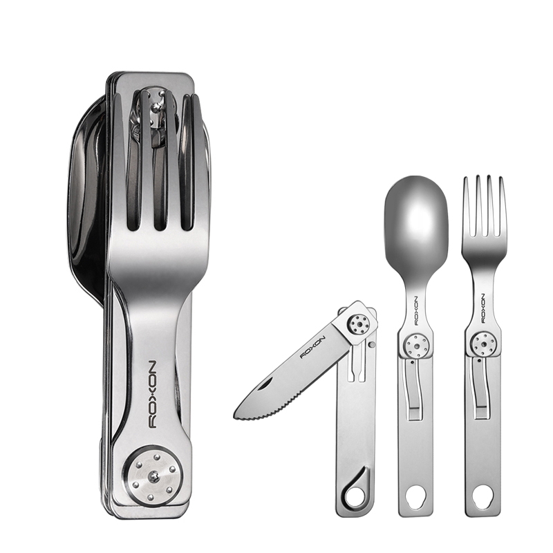 Ensemble de couverts de camping ROXON, couteau, fourchette, cuillère, acier inoxydable, portable et détachable