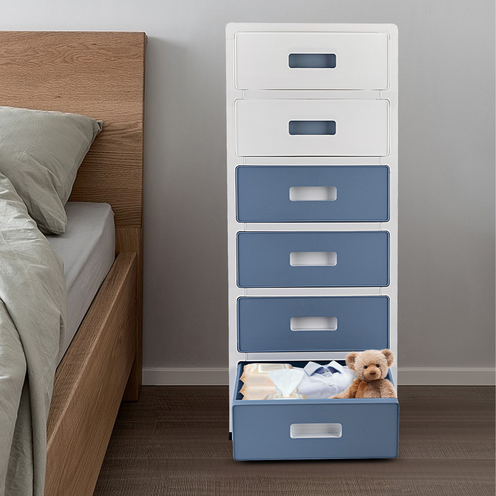 6-stufiger Schubladenschrank, Kunststoffschublade, Turmschublade, Schreibtisch-Organizer für Küche, Badezimmer, Wohnzimmer, Schlafzimmer, Büro, 35 x 26 x 83,5 cm