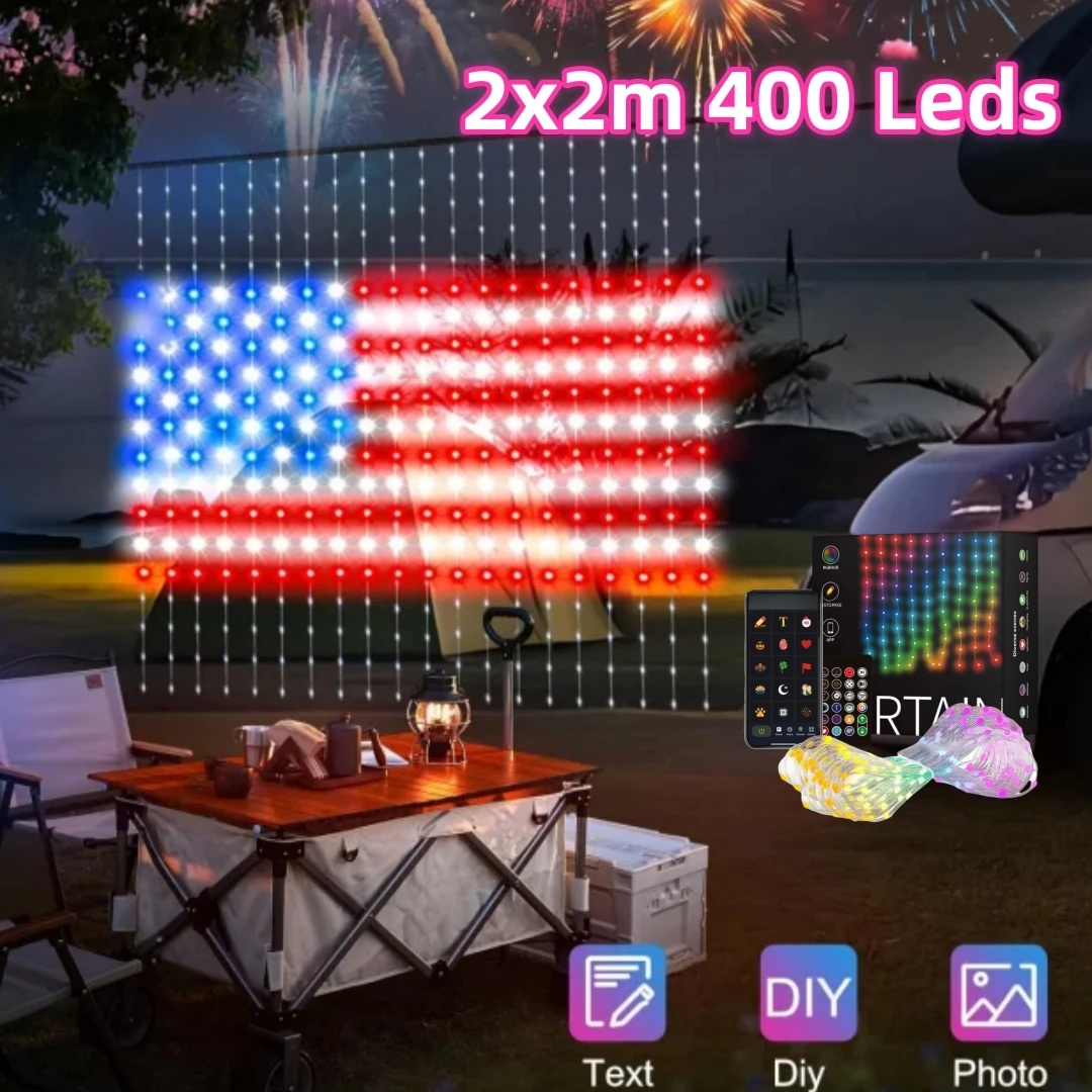 400LED Inteligentne oświetlenie kurtynowe Bluetooth App LED String RGB USB Fairy Lights DIY Music Change Display do dekoracji okien sypialni