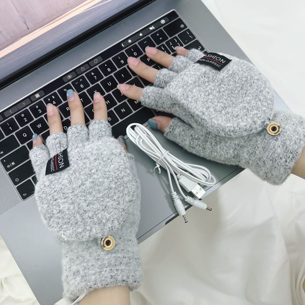 Unisex USB Elektrische Heizung Winter Outdoor Beheizte Handschuhe Reine Farbe Voll & Halb Finger Wärmer Fäustling Hand Wärmer