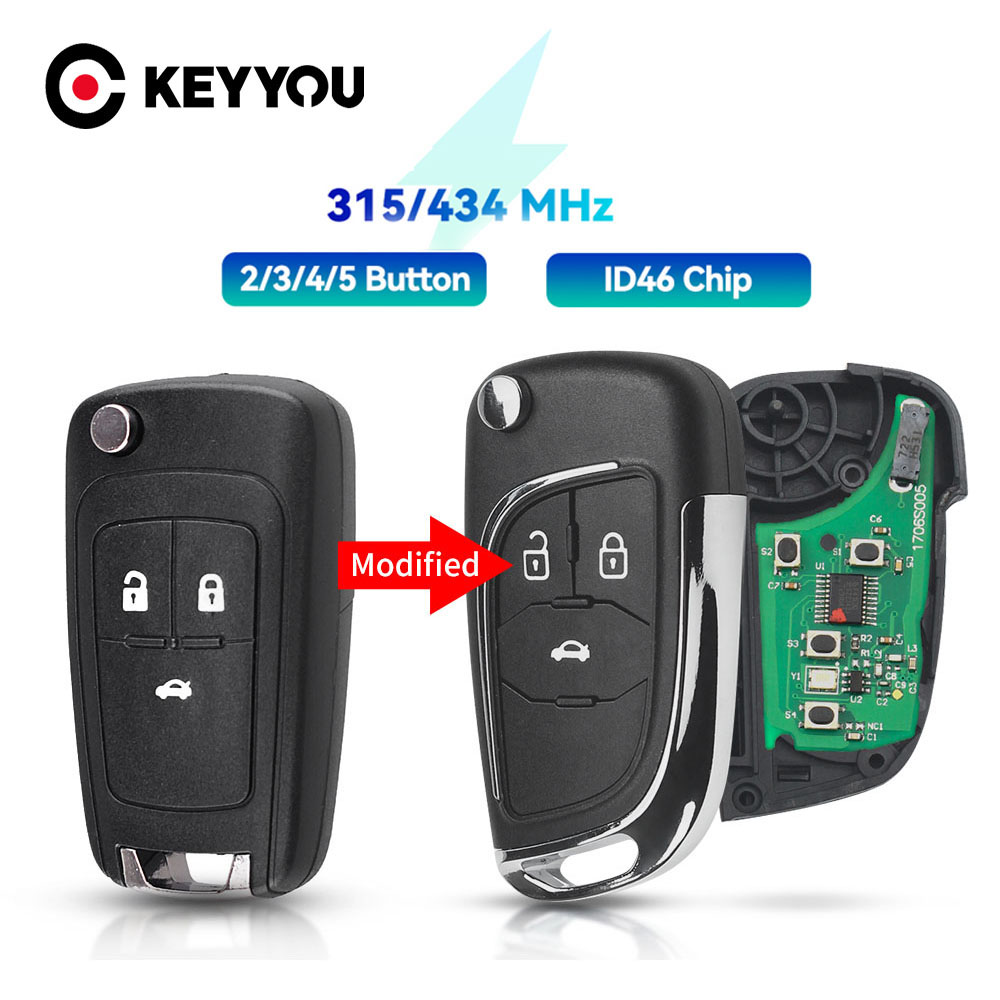 KEYYOU – clé télécommande de voiture modifiée 2/3/4BT, 315/433MHz, puce ID46 pour OPEL/VAUXHALL Astra J Corsa E Insignia Zafira C 2009 – 2016