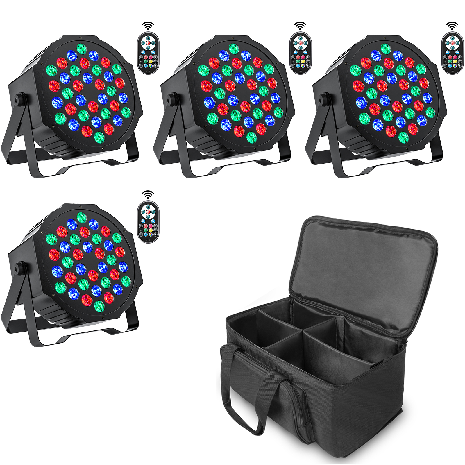 Datewink 4 Buah 36LED Lampu Par Datar dengan Tas RGB Efek Pencahayaan Panggung DMX512 untuk DJ Disko Pesta Pernikahan Klub Malam Natal