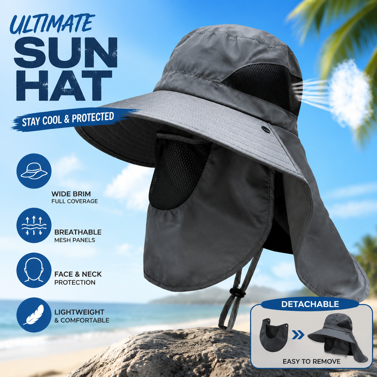 Sombreros Panamá Unisex de Ala Ancha para Verano, Impermeables y de Secado Rápido, Gorras con Visera para Exteriores, Sombreros de Malla Transpirable con Protección para el Cuello