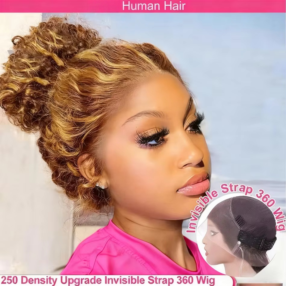 Resaltar 360 peluca llena de encaje cabello humano Pre desplumado Hd peluca Frontal de onda profunda cordón Invisible pelucas de cabello humano rizado para mujeres