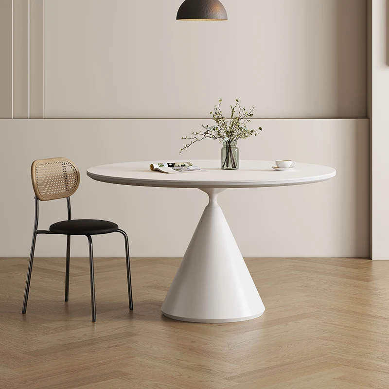 Leisteen eettafel eenvoudige puur witte ronde tafel huishoudelijke ronde ingelegde draaitafel Delifeng klein appartement puur zwarte dinin
