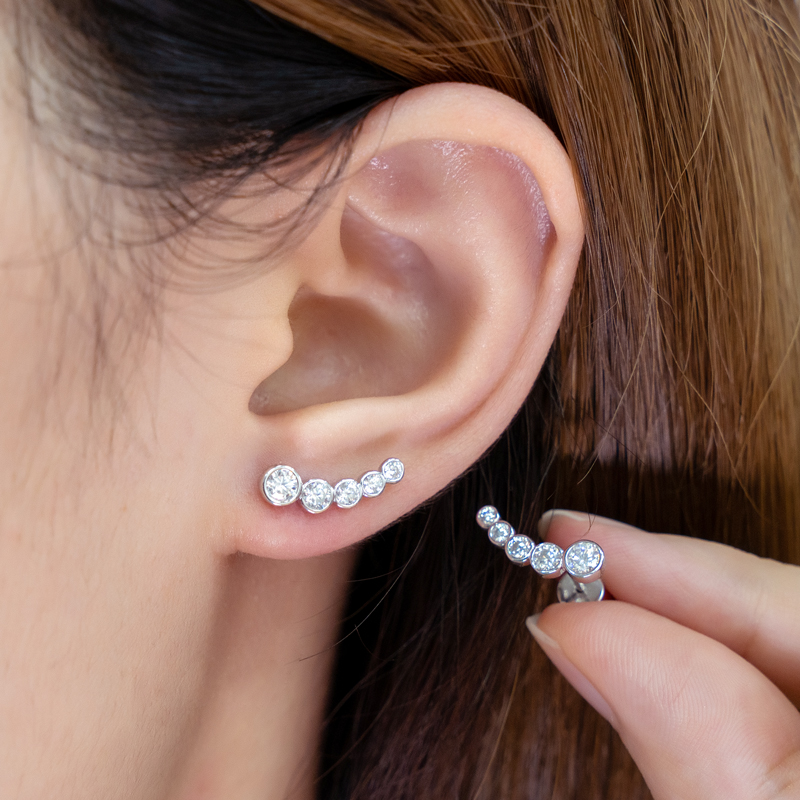 Orecchini Anziw Scalatore con lunetta D0.43CT Colore D Moissanite Orecchini a bottone in argento 100% 925 per gioielli da donna con certificato