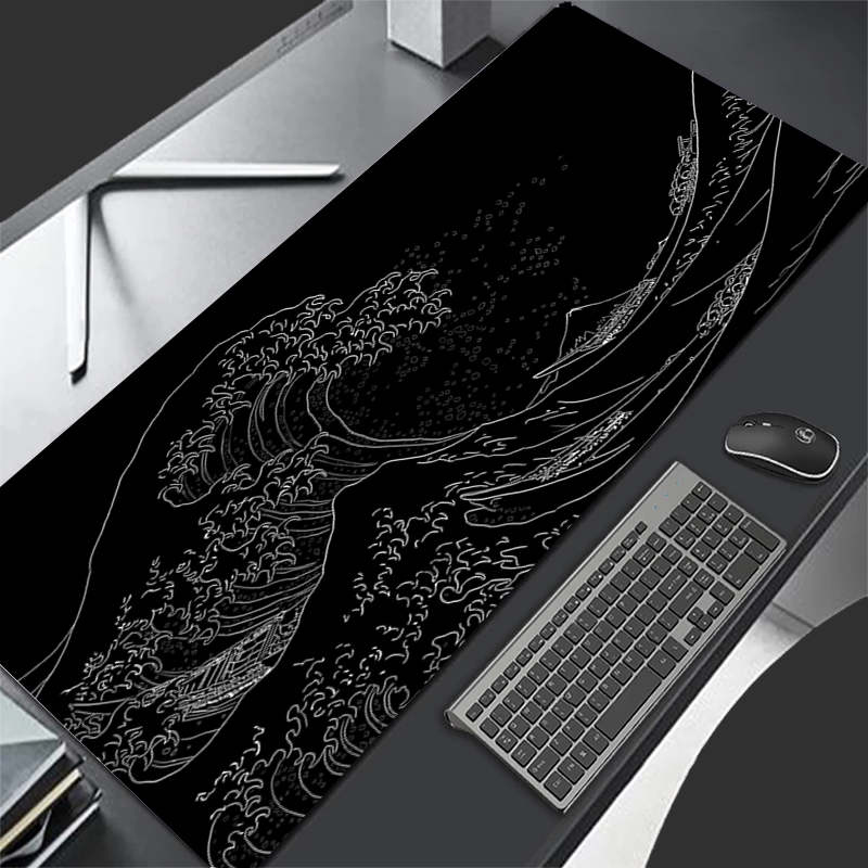 Mousepad bantalan Mouse Keyboard, alas Mouse Pad komputer XL, gelombang Laut Hitam, bantalan Mouse Desktop, karpet meja kantor lembut