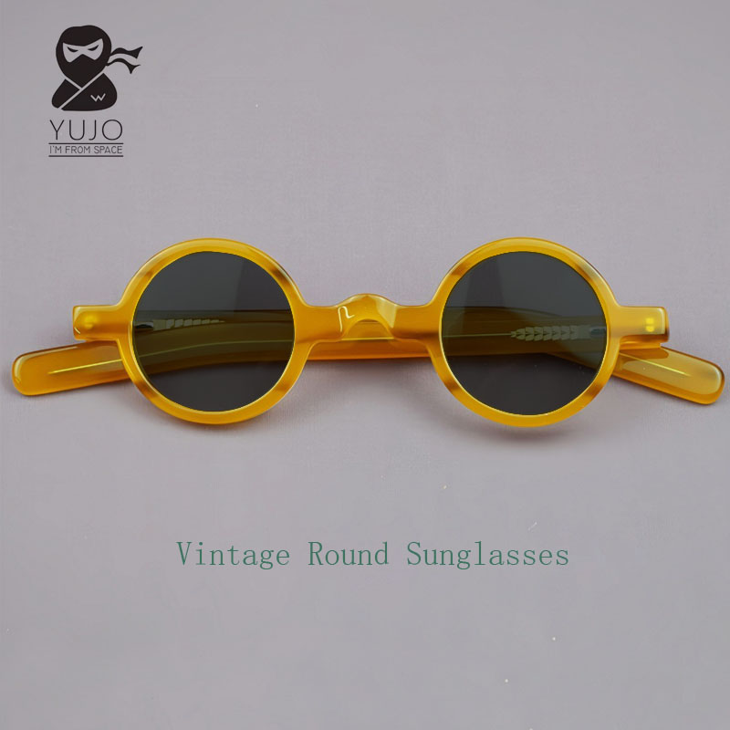 Gafas de Sol Polarizadas Retro Redondas de Acetato Ámbar UV400, Anti-UV y Anti-Reflejantes, Vintage, Pequeñas, Circulares, con Patillas Rectas, 38mm