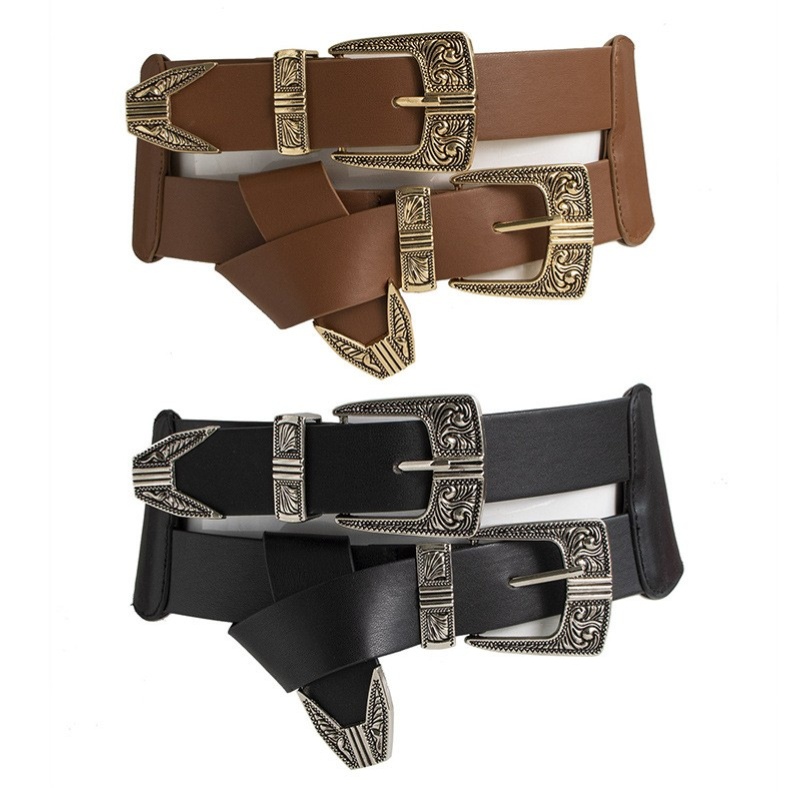 Ladies Fashion Western Carved Elastic Waist Seal Cool Girl Large Size Belt Buckle Adjustable Loose Waist Strap