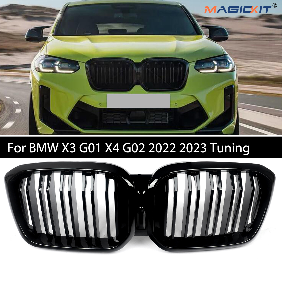 Untuk BMW X3 G01 X4 G02 2022 2023 Tuning mengkilap hitam mobil depan kisi ginjal perak berlian Olahraga Gaya M tanpa kamera