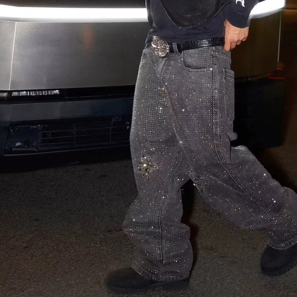 Vol Strass Shining Diamond Baggy Jeans Broek voor Mannen Rechte Hip Hop Gewassen Vintage Losse Denim Broek Oversized