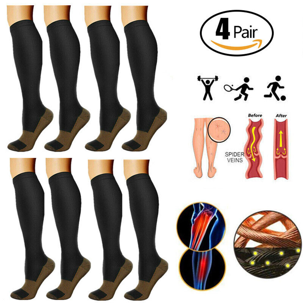 4-Paar Kompressionsstrümpfe für Herren und Damen, passend für Schwangerschaft, Ödeme, Krampfadern, Wandern, Laufen, Flug, Marathon, Sportsocken
