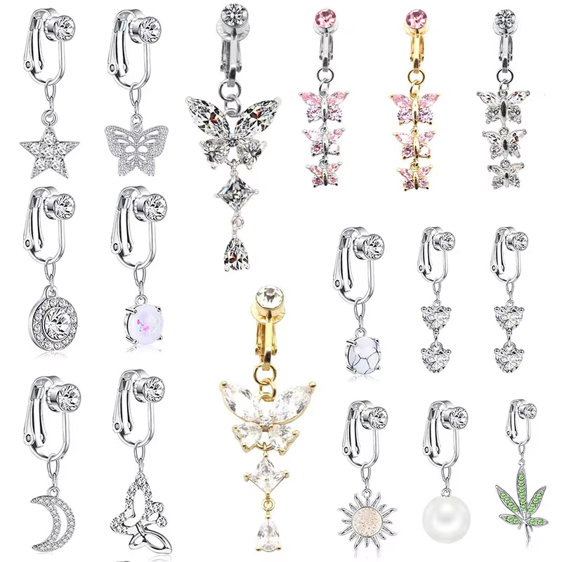 Fałszywy brzuch motyl fałszywy piercing brzucha serce klip na pępowinie pępowina fałszywy piercing liście motyla chrząstka klips do kolczyka
