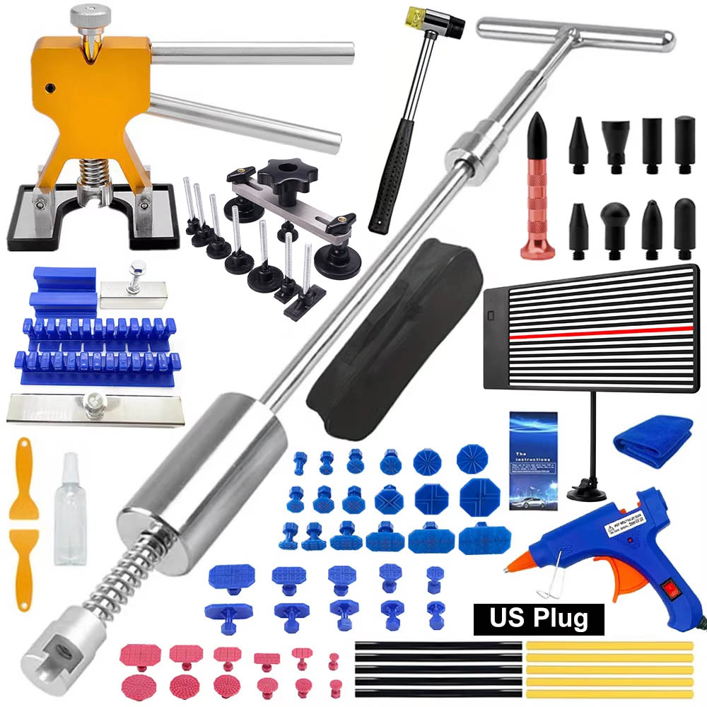 Kit complet d'outils de débosselage sans peinture pour voiture, comprenant marteau à inertie, barre en T, extracteur de carrosserie, extracteur de languettes réutilisables, pour atelier automobile
