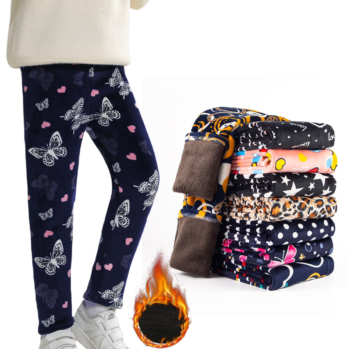 Sheecute Calças quentes de inverno para meninas, leggings forradas de lã para crianças de 3 a 11 anos SCW8101