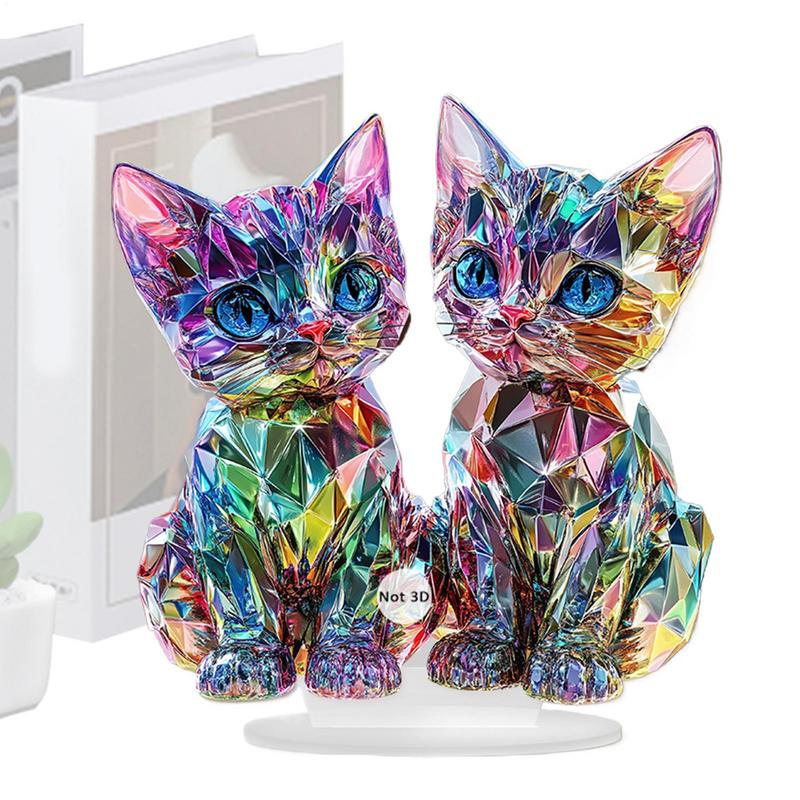 Kolorowa figurka kota Kolorowe miniaturowe ozdoby kota 2D Akrylowe rzeźby kota Wystrój domu Kolorowa rzeźba zwierzęca dla kota