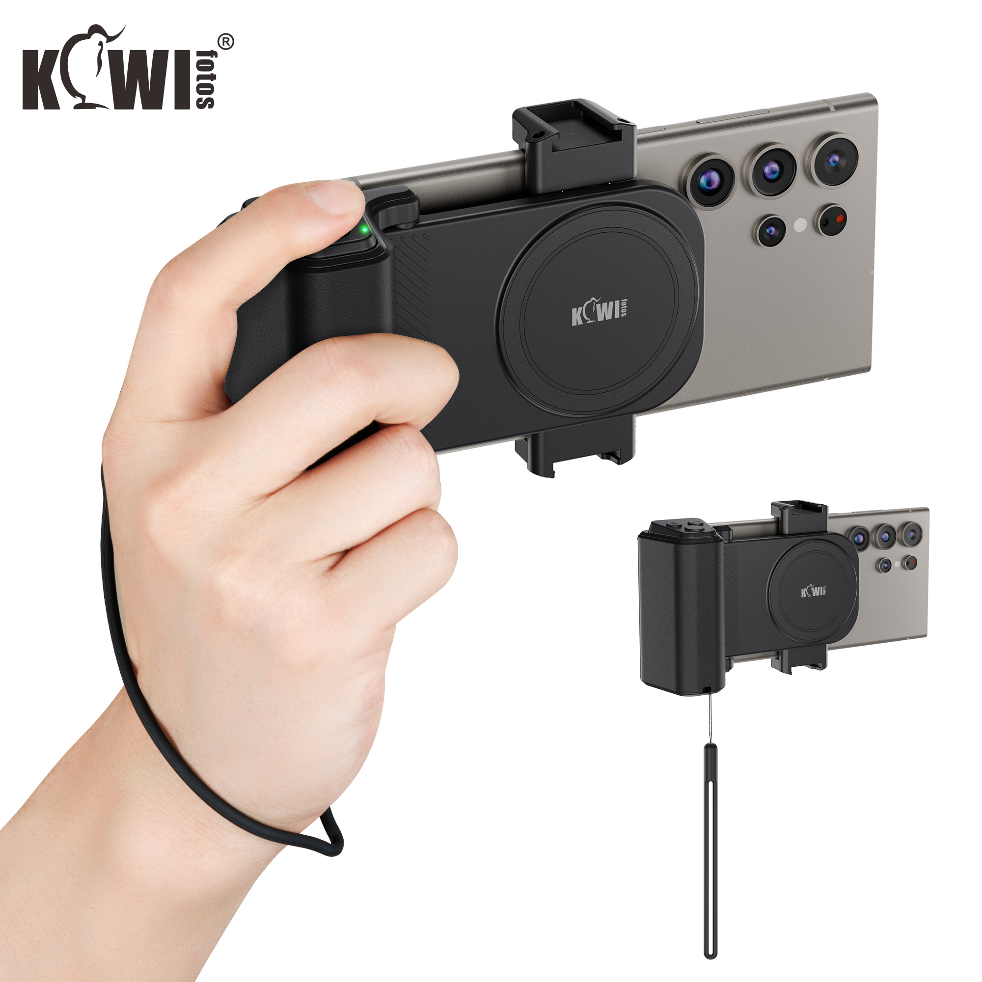 Universal Phone Camera Grip Android Zoomable Phone ขาตั้งกล้องพร้อมรีโมทคอนโทรลและอะแดปเตอร์รองเท้าเย็นสําหรับ iPhone 16 Samsung