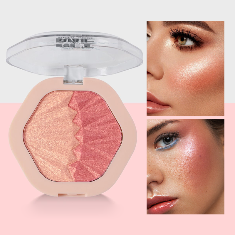 Paleta de Rubor de 2 Colores, 2 en 1, Crema Contorneadora, Rubor en Crema para Rostro y Mejillas, Maquillaje Brillante, Iluminador Multicolor