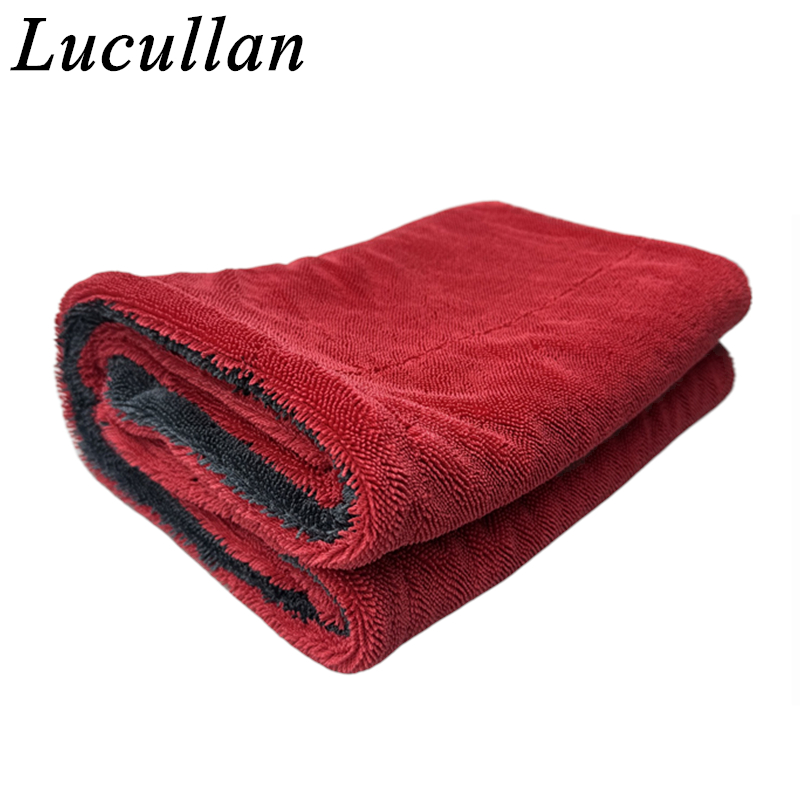 Lucullan 60 x90cm asciugamano per asciugatura in microfibra per auto a doppia torsione rosso/grigio 1300GSM panno per dettagli Premium Super assorbente