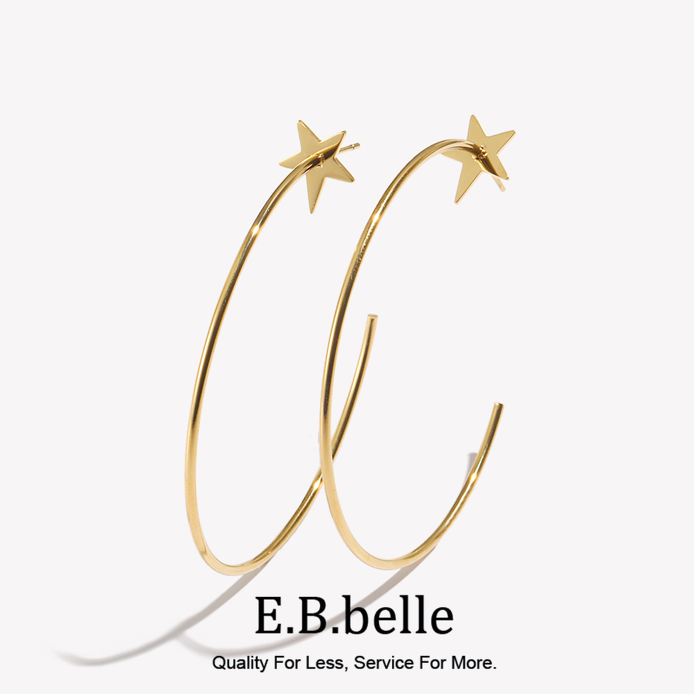 18K Gold Plated สแตนเลสขนาดใหญ่ Star Hoop ต่างหูผู้หญิง Hypoallergenic Pentagram บางใหญ่รอบต่างหูเครื่องประดับ