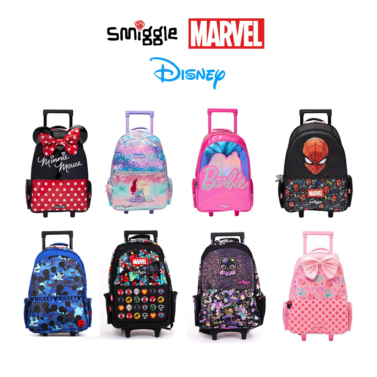 Disney Mickey Mouse Children's trolley backpack Smiggle MARVEL Spider-Man Wheel Backpack Trolleys Bag hot-selling Schoolbag